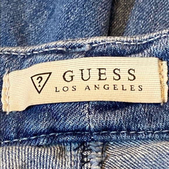 Guess Blue Asymmetrical Distressed Mini Skirt with Embellishments - Picture 2 of 7